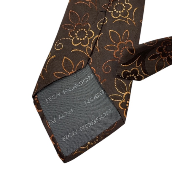 ROY ROBSON Brown Floral Silk LUXURY Tie ITALY - Picture 5 of 5